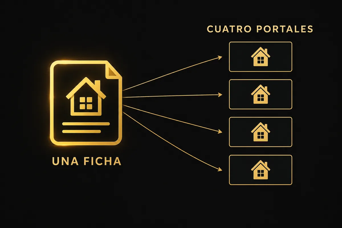 Una sola ficha de propiedad repartida hacia cuatro portales