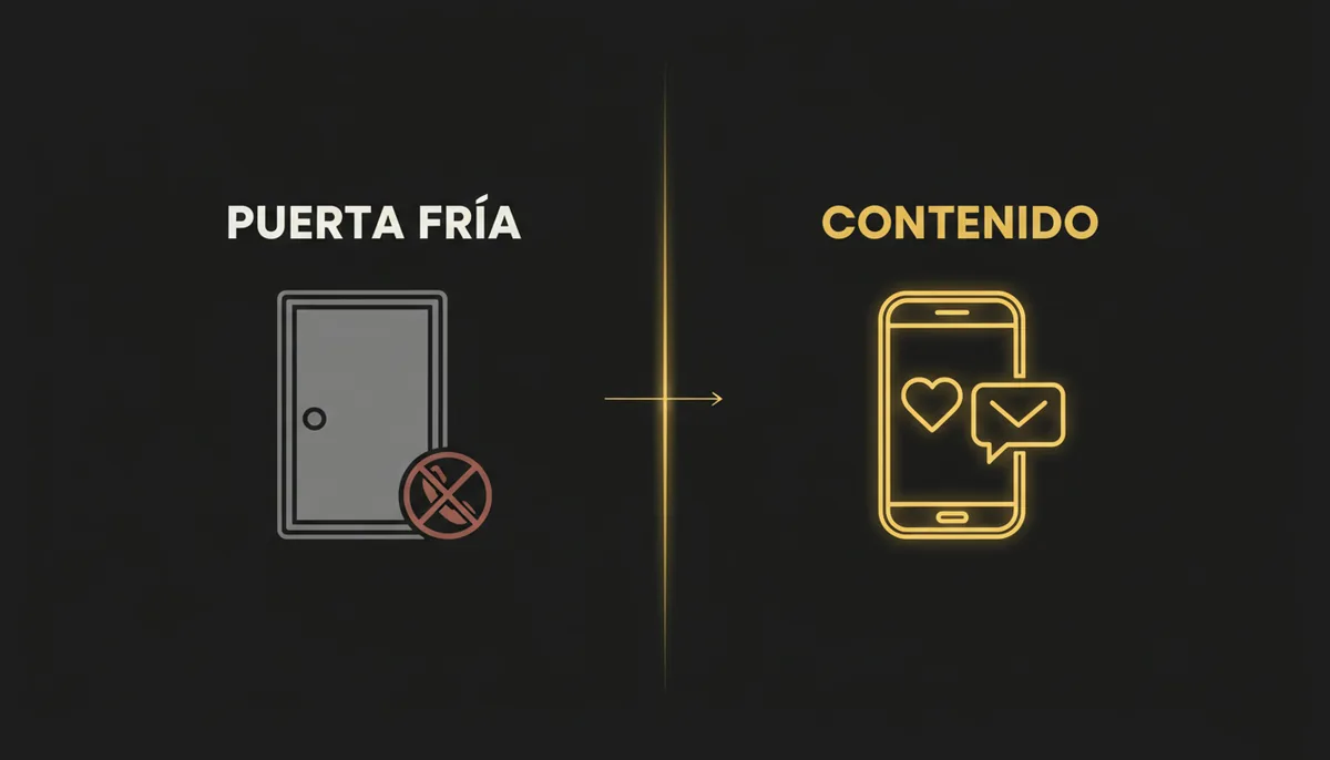 La puerta fría, una puerta cerrada, frente al contenido, un móvil con un mensaje entrando