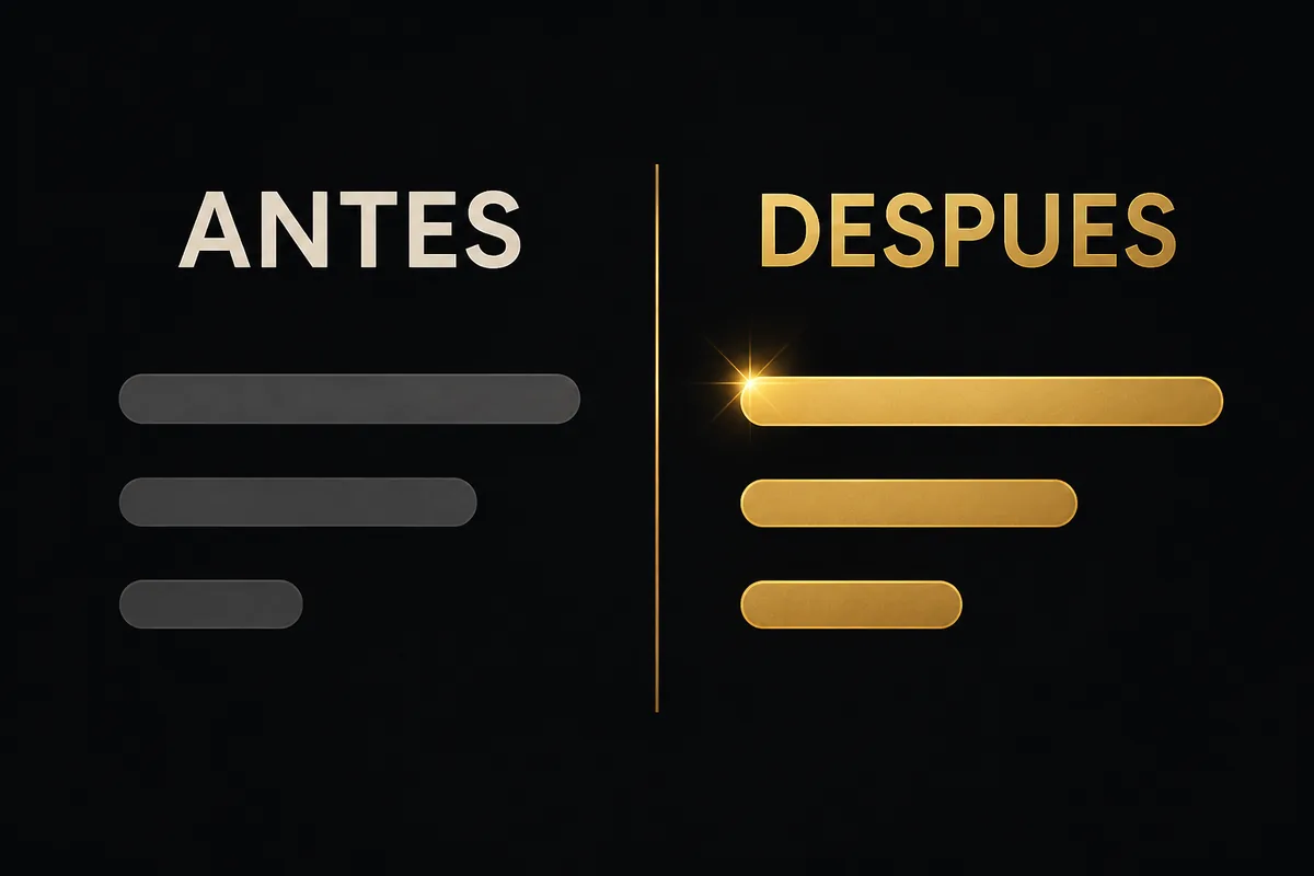 Un copy plano frente a uno trabajado, con barras grises frente a barras doradas