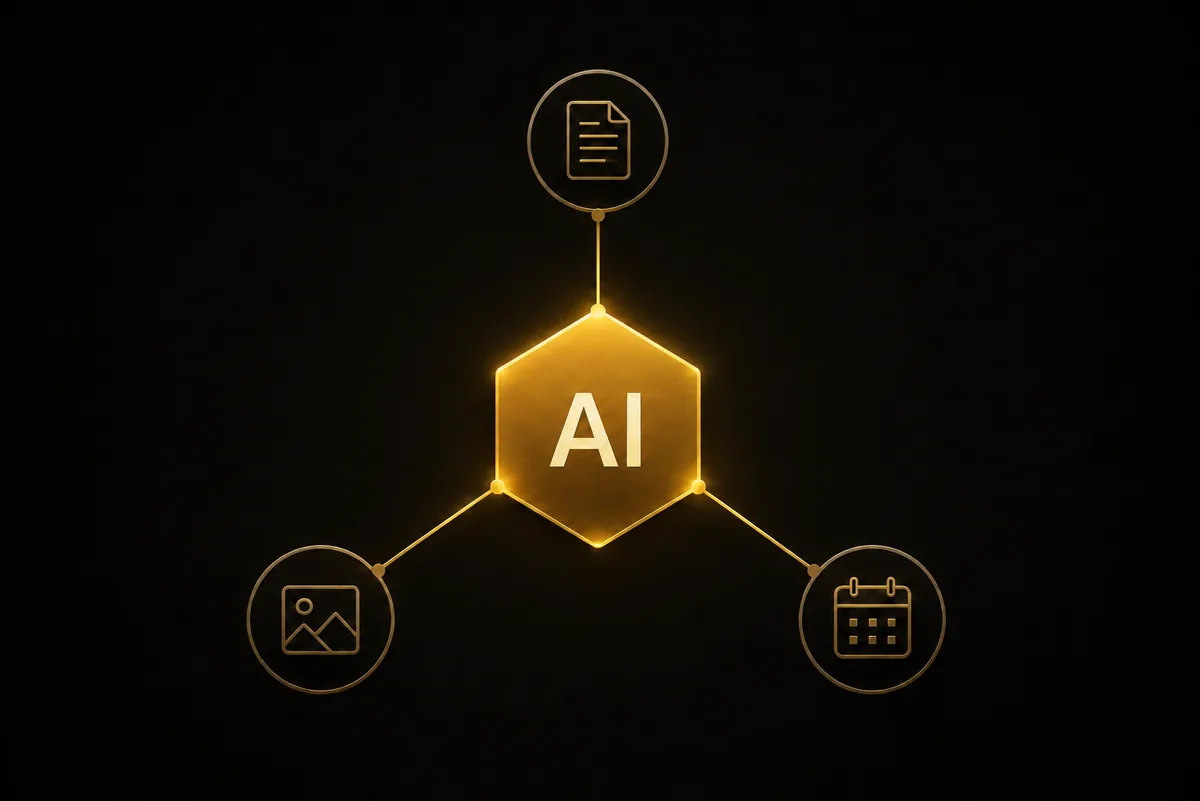 AI at the centre feeding text, image and calendar