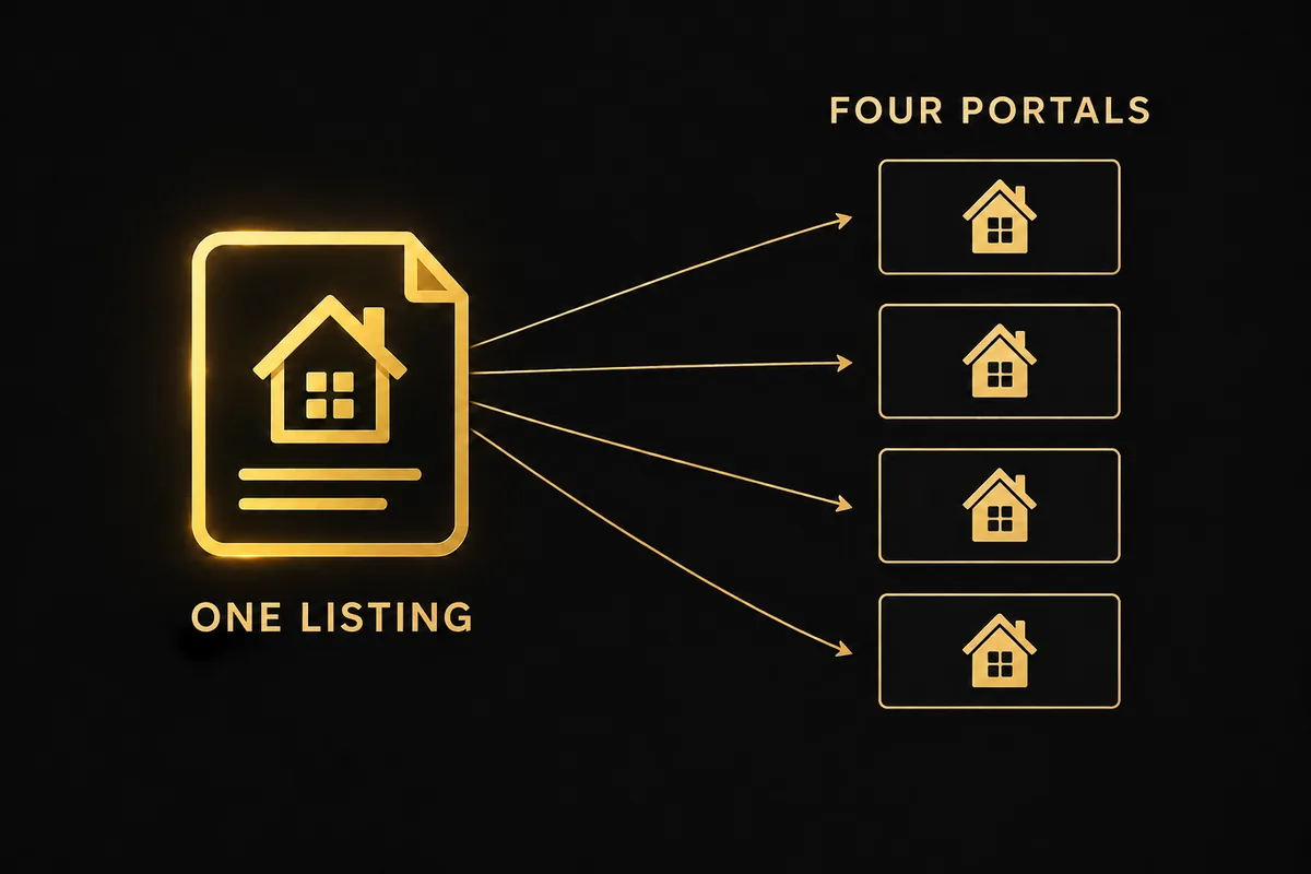 One property listing branching out to four portals