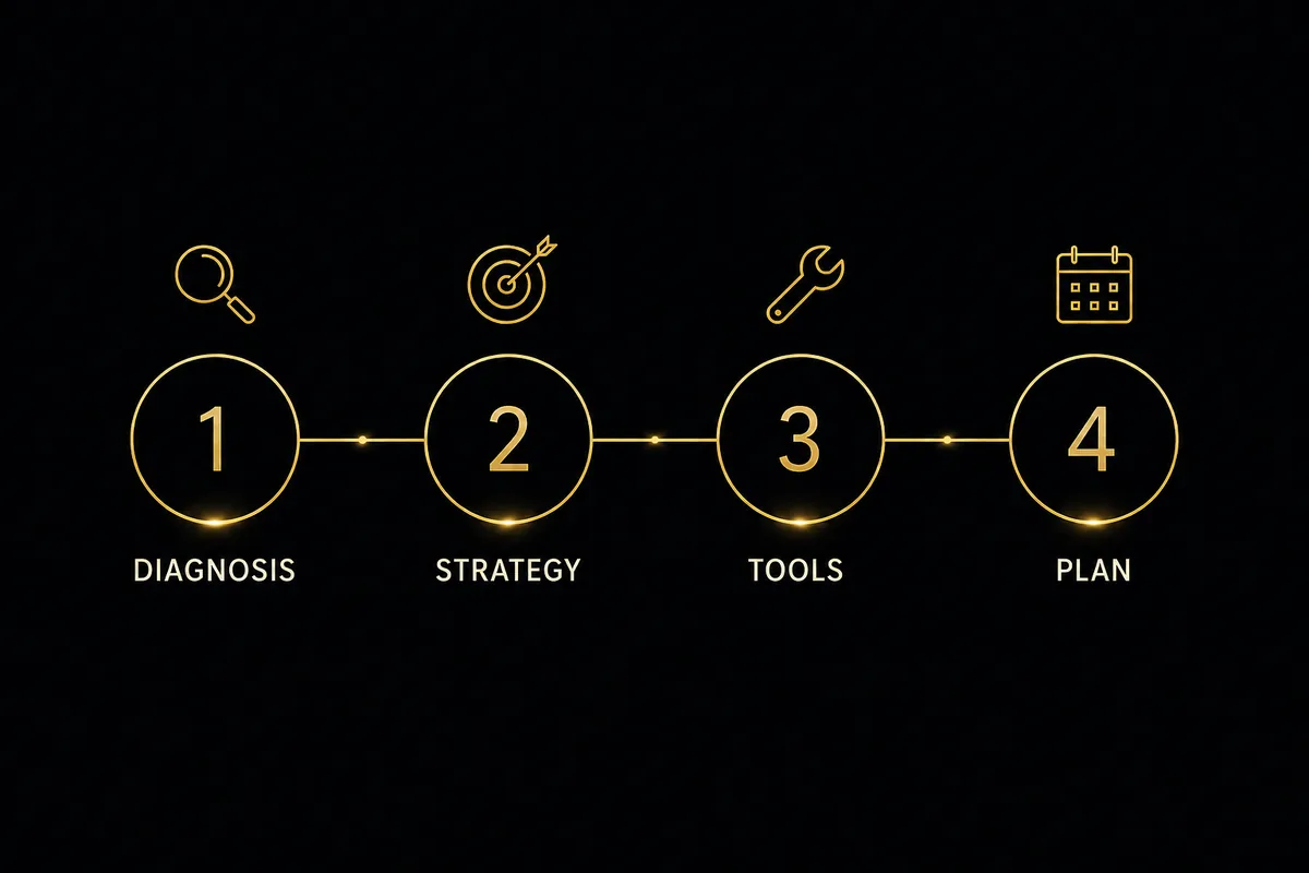 The four parts of the guide: diagnosis, strategy, tools and plan