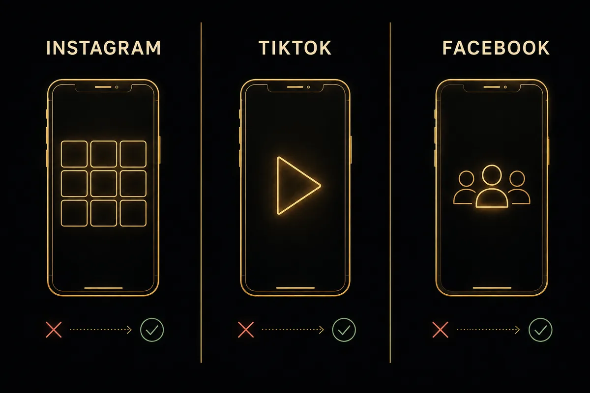 Instagram, TikTok y Facebook comparadas una al lado de otra